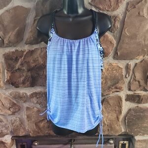 ZeroXposur Light Blue Striped Swim Tankini with Floral Accents